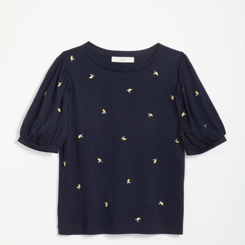 Loft Lemon Puff Sleeve Cropped Statement Tee